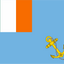 Flag with green, white, orange, and blue sections, featuring a yellow anchor on a blue background.