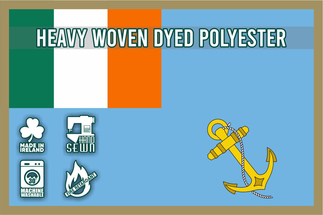 Monkstown Bay Sailing Club Ensign – Heavy woven dyed polyester with embroidered anchor, made in Dublin, Ireland.