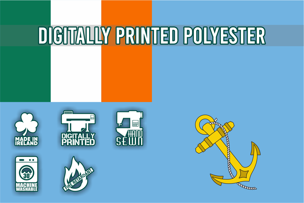 Monkstown Bay Sailing Club Ensign – Digitally printed knit polyester flag, Irish-made and finished in Dublin.