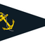Black burgee flag with a yellow anchor from the Monkstown Bay SC crest in the centre.