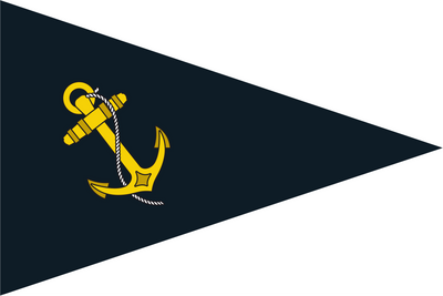 Black burgee flag with a yellow anchor from the Monkstown Bay SC crest in the centre.