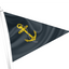 Black triangle flag with a yellow anchor emblem on a white background