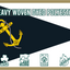 Flag with a yellow anchor design, text 'Heavy Woven Dyed Polyester', and various icons on a white background. Made in Ireland hand stitched and machine washable
