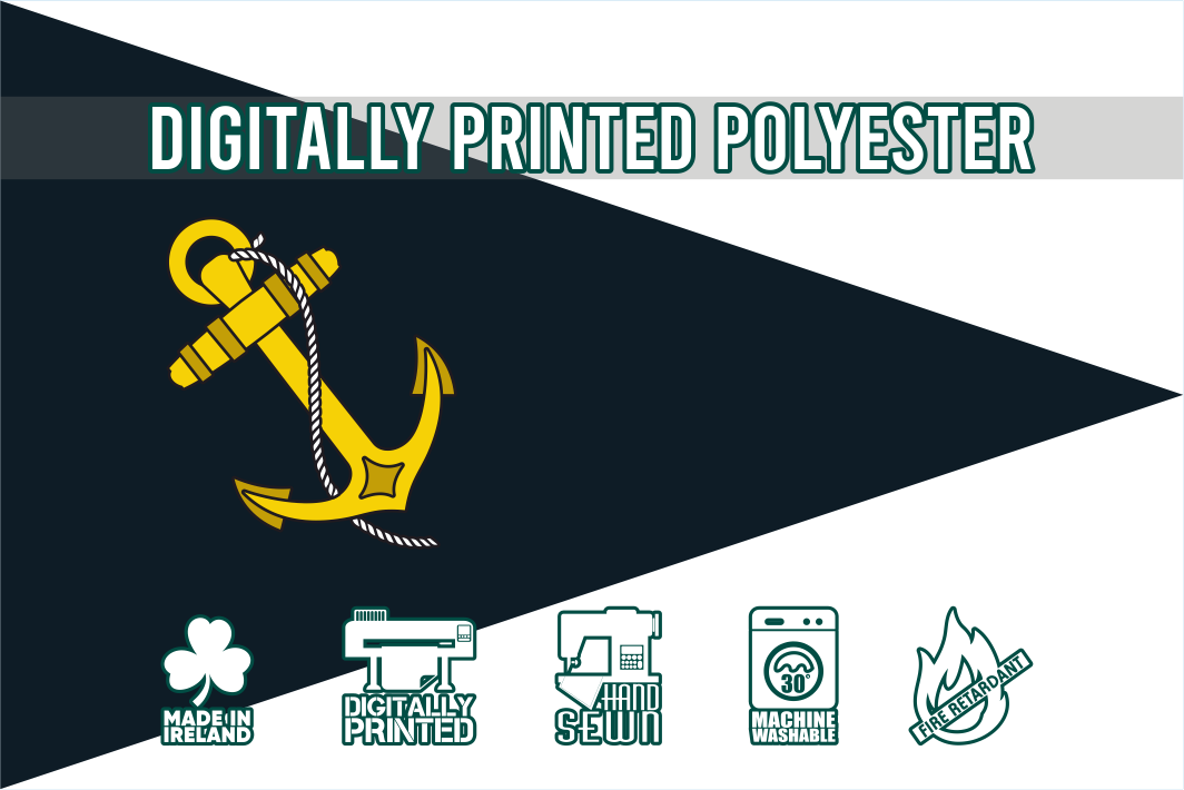 Monkstown Bay Sailing Club Burgee Printed Knit Polyester. Made in Ireland hand stitched and machine washable