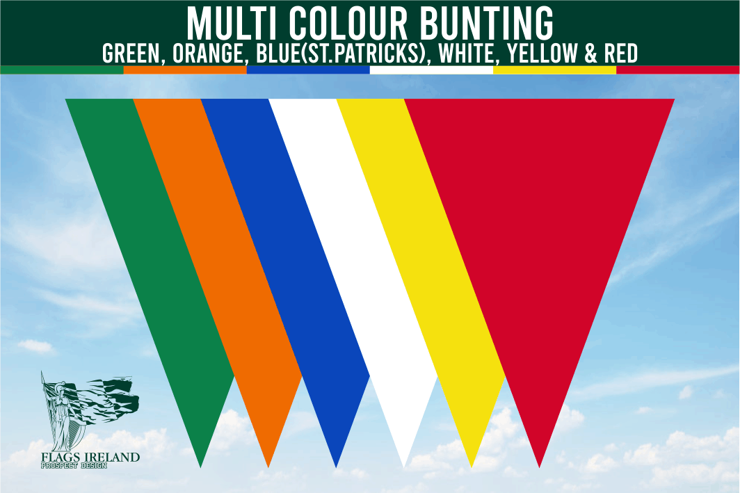 Multi Colour Bunting - Green(National), Orange, Blue(St. Patricks), White, Yellow and Red