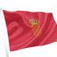 Red flag with a coat of arms on a white background. flying flag