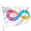 Flag with a rainbow infinity symbol on a white background