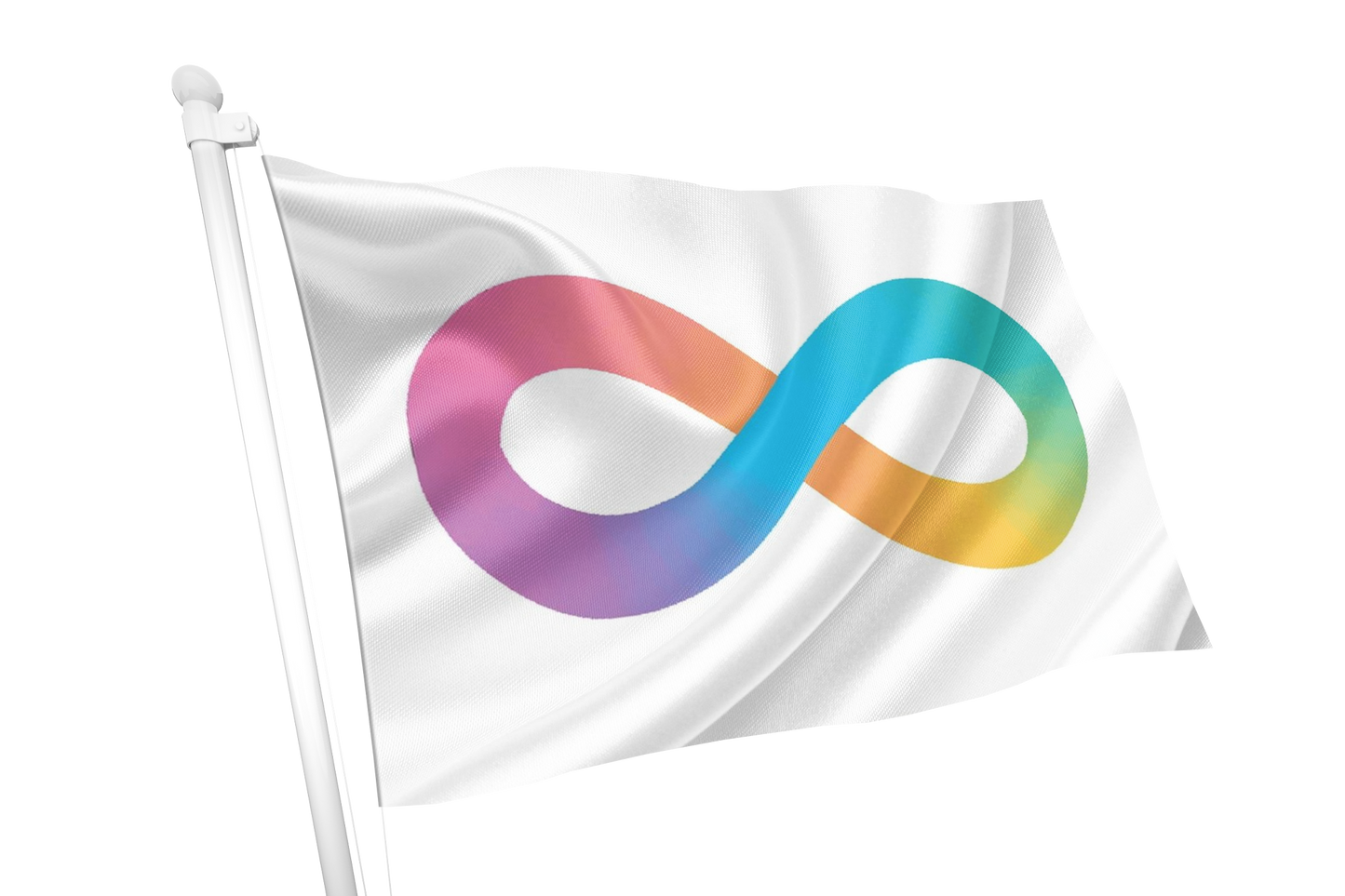 Flag with a rainbow infinity symbol on a white background