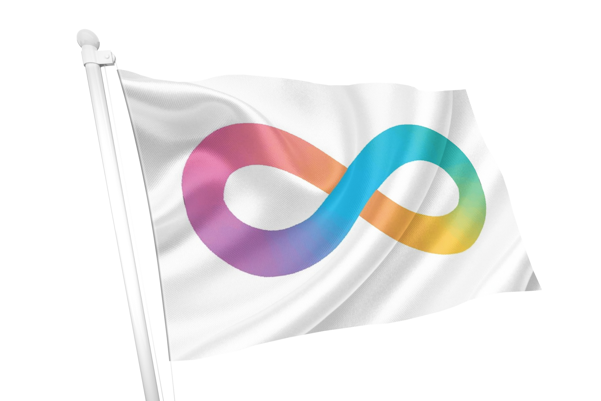 Flag with a rainbow infinity symbol on a white background