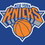New York Knicks logo with a basketball on a blue background