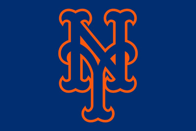 Logo of the New York Mets on a blue background