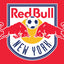 Red Bull New York logo featuring two red bulls and a soccer ball on a red background