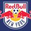 Red Bull New York logo with two red bulls and a soccer ball on a blue background