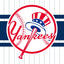 Yankees logo with a baseball and bat on a striped background