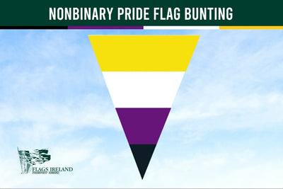 nonbinary Pride Bunting triangle shape against blue sky