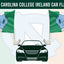 North Carolina College Ireland car flag set graphic with two flags featuring the NC logo in light blue on a green, white, and orange background, above a black car silhouette on a pale peach and mint backdrop.