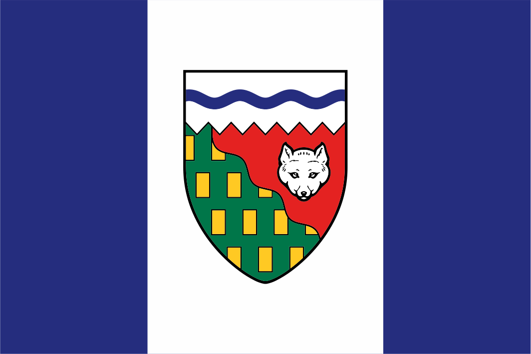 The Northwest Territories Flag blue and white stripes with crest in the middle