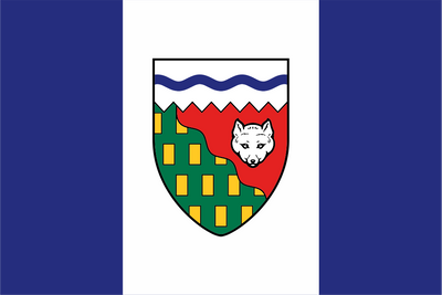 The Northwest Territories Flag blue and white stripes with crest in the middle