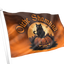 A Halloween-themed flag on a white pole, featuring the words 'Oink Shamna' in orange lettering above a black cat sitting on a carved pumpkin against an orange and brown gradient background.