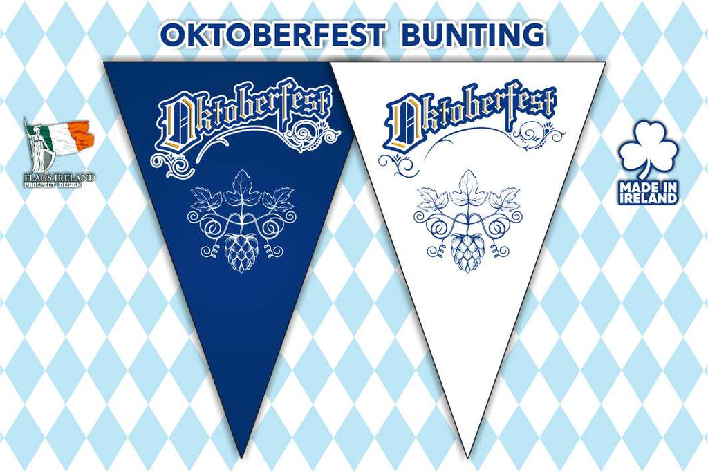 Oktoberfest Text, Dark Blue & White Triangle Bunting Flags Ireland