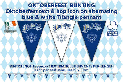Texto da Oktoberfest, bandeira triangular azul escuro e branca