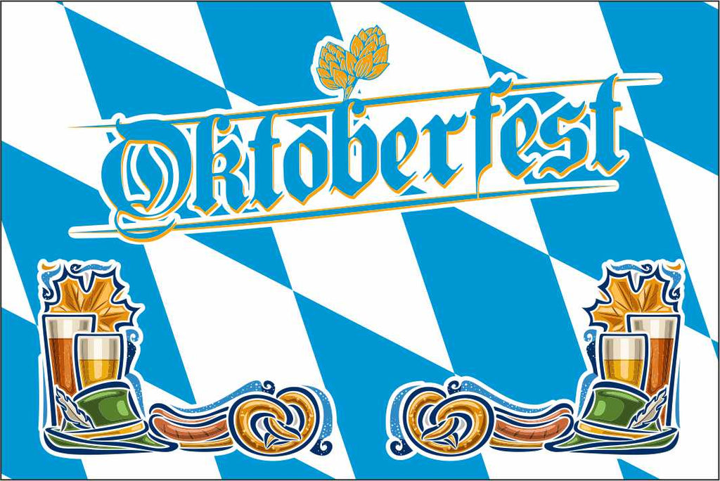 Oktoberfest Text and icons Blue & White Lozenge flag