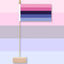 Omnisexual pride flag on a wooden stand against a multicolored striped background. Table Flag, Desk Table Flag