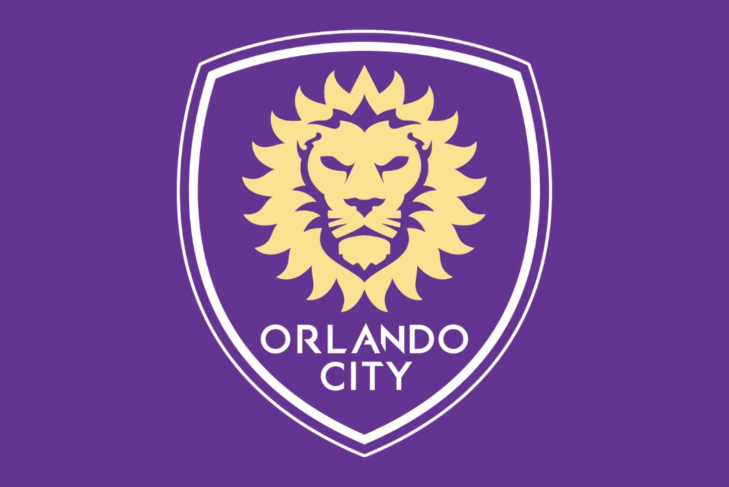 Orlando City logo with a lion emblem on a purple background