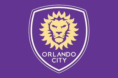 Orlando City logo with a lion emblem on a purple background
