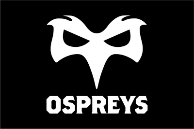 Ospreys Rugby flag designed for supporters and sports events. Black and white colours