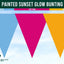Our Painted Sunset Glow Bunting is a bright and cheerful colour combination bunting, featuring Light Blue, Hot Pink &amp; Amber triangle pennants.