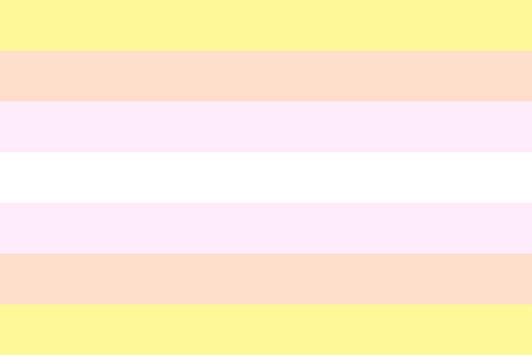 Pangender Pride Flag Color swatch with horizontal stripes of yellow, pink, and white