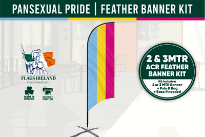 Pansexual pride feather banner kit with colorful design and branding elements.