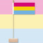 Pansexual flag on a pink, yellow, and blue striped background