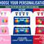 Personalisation options for a birthday celebration with text and colourful designs.