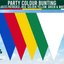 Partyfarbene Wimpelkette – Blau (St. Patrick), Rot, Goldgelb, Grün (National) und Weiß