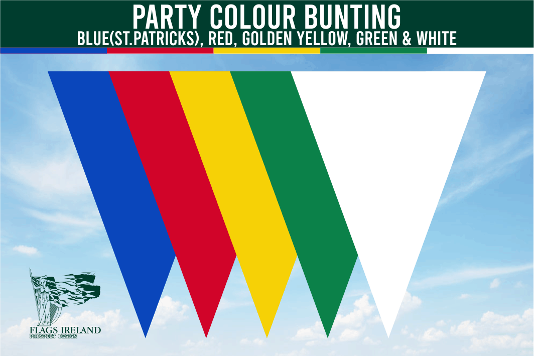 Estamenha colorida para festa - azul (St. Patrick), vermelho, amarelo dourado, verde (nacional) e branco