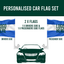 Personalised car flag set with placeholders for logos on a white background
