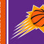 Phoenix Suns logo with basketball and flames on a purple background