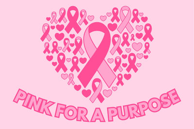 Pink awareness ribbon graphic forming a heart shape with the words 'PINK FOR A PURPOSE' below it, on a solid pink background. Breast Cancer Flag Banner.