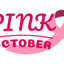 Pink ribbon and the words 'PINK OCTOBER' in pink lettering on a white background. Breast Cancer Flag banner.
