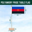 Polyamory pride table flag with dimensions and Flags Ireland logo on a blue background