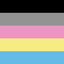 Polygender Pride Flag with horizontal stripes of gray, pink, yellow, and blue.