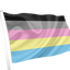 Polygender Pride Flag with black, pink, yellow, and blue stripes on a white background