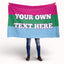 Person holding a polysexual flag with customizable text on a white background