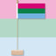 Polysexual Flag with pink, green, and blue stripes on a pink and light blue gradient background