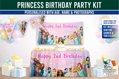 Princess Birthday Party Kit – Personalised Banner, Tablecloth & Bunting