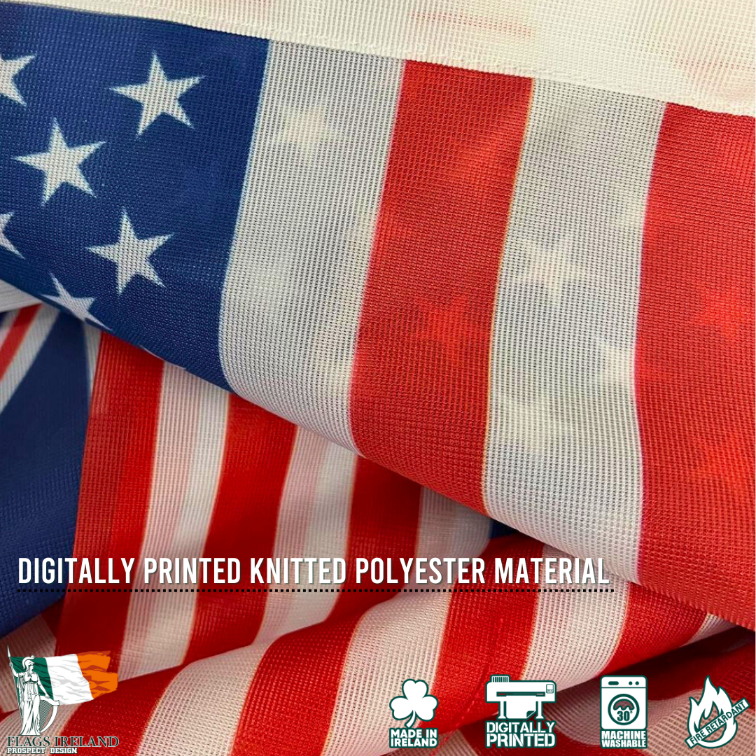 Printed knit polyester flag material up close