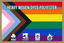 Heavy Woven Dyed Progress Pride Flag: A high-quality Progress Pride Flag made from heavy woven dyed polyester, featuring vibrant rainbow stripes with an inclusive chevron design in black, brown, light blue, pink, and white. Icons indicate the flag is made in Ireland, hand-sewn, machine washable, and fire retardant.