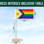 Progress Intersex Inclusive Table Flag with measurements on a blue background